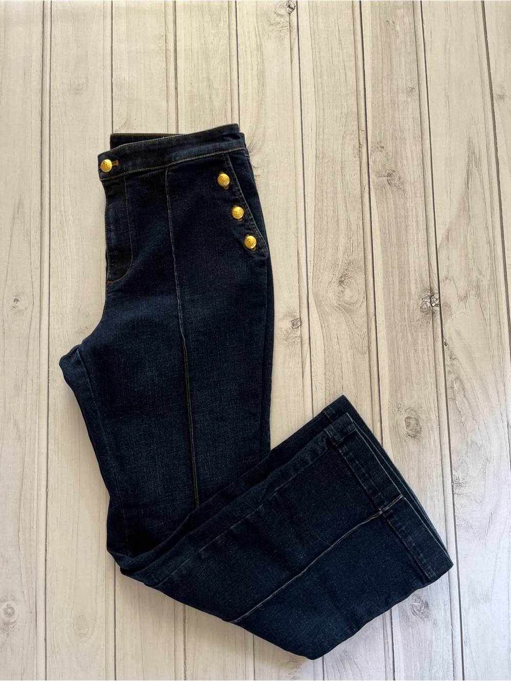 Women’s Talbot flare Sailor flat front denim jean in dark lillia wash. Size 12P